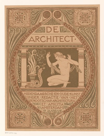 Návrh obálky pro: De Architect, 1911 od Richard Nicolaüs Roland Holst (signed by artist)