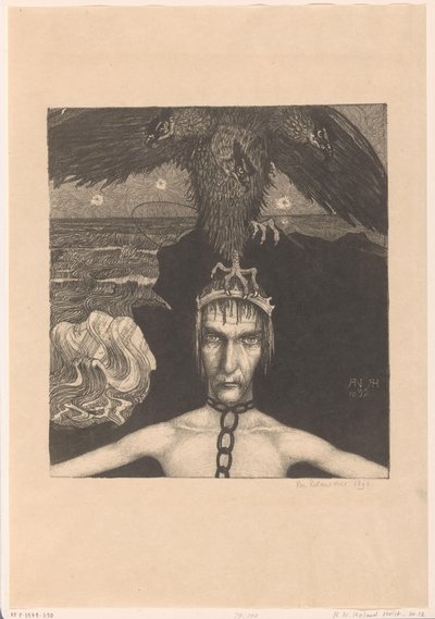 Spoutaný muž s tříhlavým dravcem na hlavě Anangke (Destiny) (původní název) od Richard Nicolaüs Roland Holst