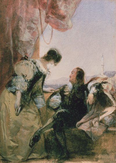 Cavelier a jeho dáma na terase, Janov od Richard Parkes Bonington