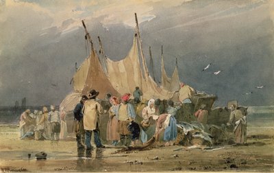 Rybáři na pláži, bouře se blíží (akvarel) od Richard Parkes Bonington