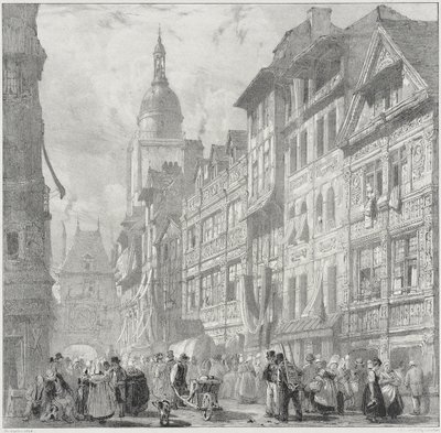 Rue du Gros-Horloge, Rouen od Richard Parkes Bonington