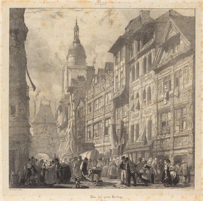 Rue du Gros-Horloge, Rouen od Richard Parkes Bonington