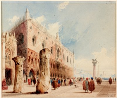 Scéna v Benátkách (Vévodský palác) (akvarel a inkoust na papíře (nalepeno na desce)) od Richard Parkes Bonington