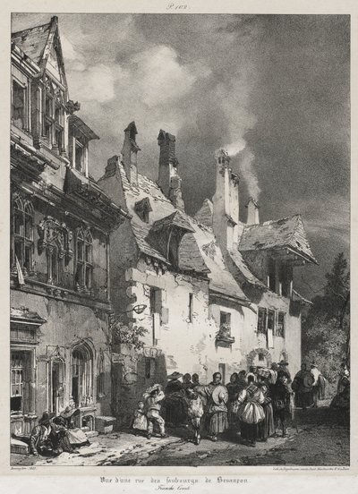 Malebné a romantické cesty ve starověké Francii, Franche-Comté: Pohled na ulici na předměstí Besançonu od Richard Parkes Bonington
