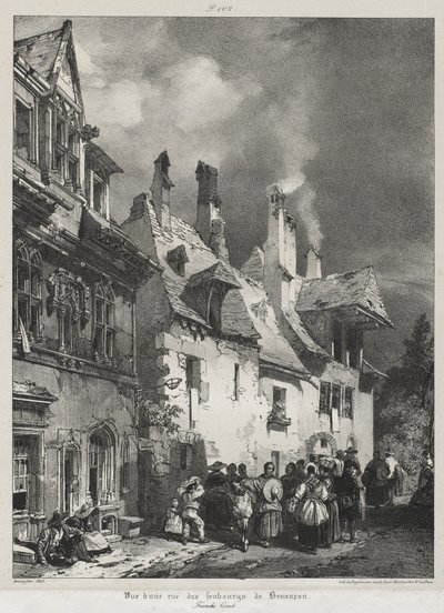 Malebné a romantické cesty ve starověké Francii, Franche-Comté: Pohled na ulici na předměstí Besançonu od Richard Parkes Bonington