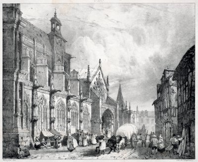 Malebné a romantické cesty ve starověké Francii, Normandii: Kostel Saint Gervais a Saint Protais v Gisors od Richard Parkes Bonington