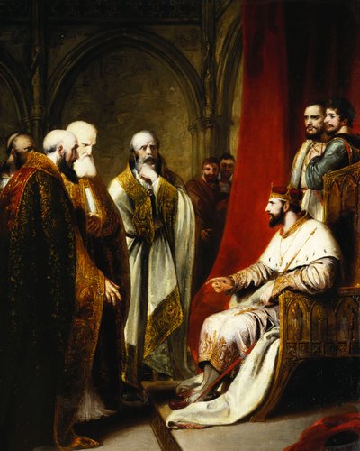 Jindřich III. v odpovědi arcibiskupovi z Canterbury a biskupům ze Salisbury, Winchesteru a Carlisle, kteří požadovali reformaci ve státě, od Richard Westall