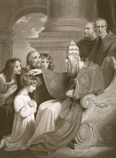 Princ Alfred před papežem Lvem III., ryl J. Stow, ilustrace z Davida Huma 
