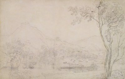 Castell Dinas Bran, Wales (grafit a černá křída na papíře) od Richard Wilson