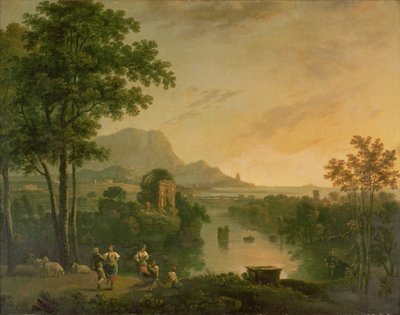 Pobřežní krajina na večer s pastýři a pastýřky tančí od Richard Wilson
