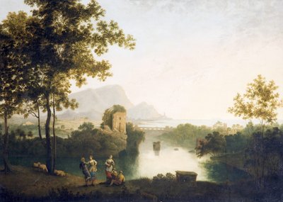 Večer u řeky Mouth s tancem sedláků (olej na plátně) od Richard Wilson