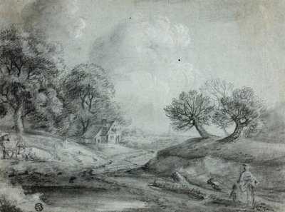 Krajina se ženou a krávami (recto); Skica krajiny (verze) od Richard Wilson