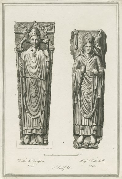 Katedrála Lichfield - Podobizna Waltera de Langtona a Hugha de Patteshull: rytina, nd [1748-1817] (tisk) od Richard Woollett Basire