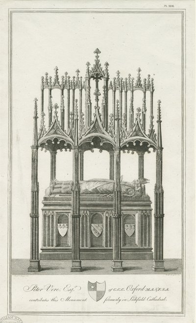 Katedrála Lichfield - Památník biskupa Blythe: rytina, nd [1762-1798] (tisk) od Richard Woollett Basire
