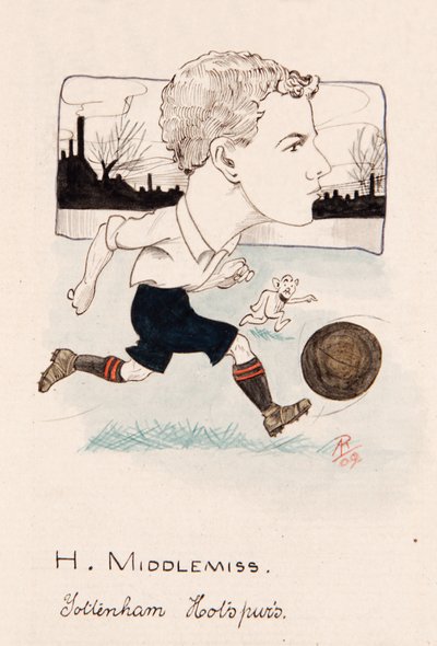 Bert Middlemiss, Tottenham Hotspur, kresba pro sadu cigaretových karet, 1907 (pero a inkoust na kartě) od Rip