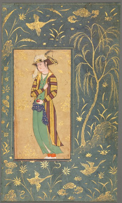 Mládež držící granátové jablko, ilustrace z jednostránkového rukopisu, c.1600-1650. od Riza yi Abbasi