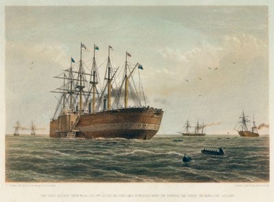 Loď "Great Eastern" na cestě, asi 1860 (kolorovaná litografie) od Robert (after) Dudley