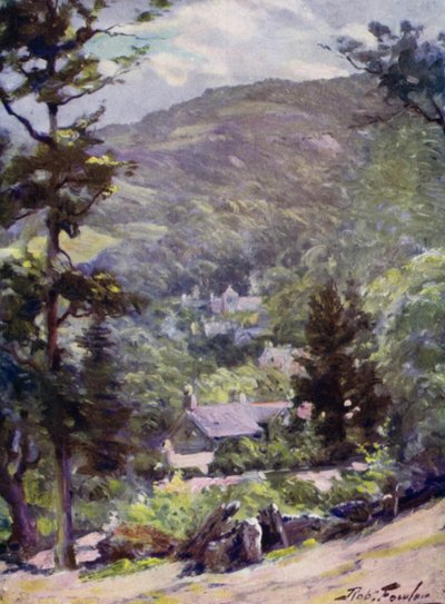 Vzdálený pohled na Bettws-y-Coed (barevné lito) od Robert (after) Fowler