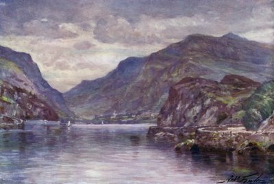 Snowdon z jezera Llanberis (barva litho) od Robert (after) Fowler