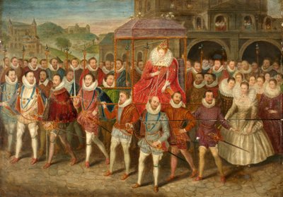 Procesí královny Alžběty I., kolem 1800-40 (olej na panelu) od Robert (after) Peake