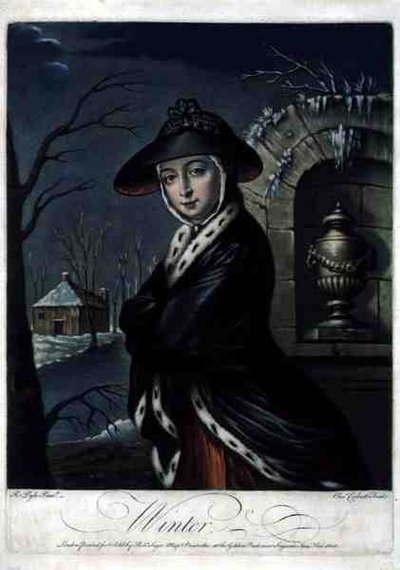 Winter, ryl C. Corbutt (Richard Purcell) (fl.1746-66), pub. od Roberta Sayera, kolem 1760 (mezzotintová rytina) (viz také 125558 a 125560-62) od Robert (after) Pyle