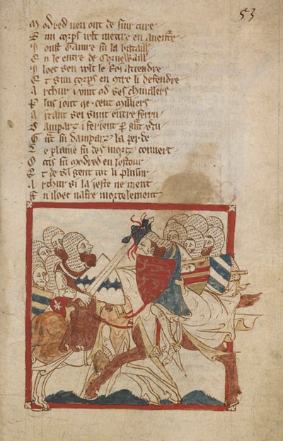 Arthur Mortally Wounded, ilustrace z „Romances in French Verse...“, od Canon of Wace (Wace of Bayeux) od Robert (c.1110 74) Wace
