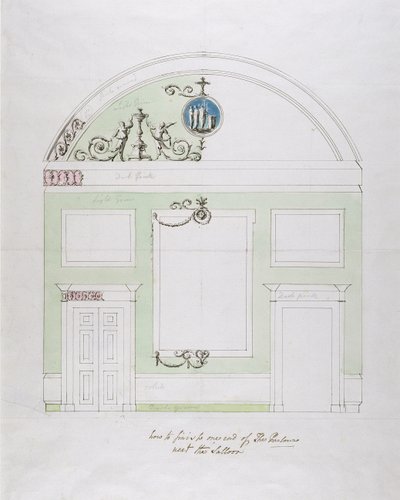 Návrh na čelní stěnu jídelny, Headfort House (pero a černá tuš nad grafitem s čb na křídovém papíře) od Robert Adam
