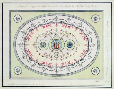Návrh stropu v Ladies Room, Headfort House, 1772 (wc, pero a inkoust přes grafit na položený papír) od Robert Adam