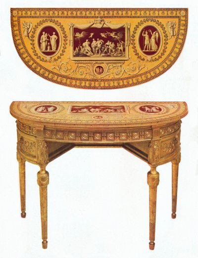 Jeden z dvojice Adamových odkládacích stolků, deska malovaná po způsobu Pergolesiho, 18. století od Robert Adam
