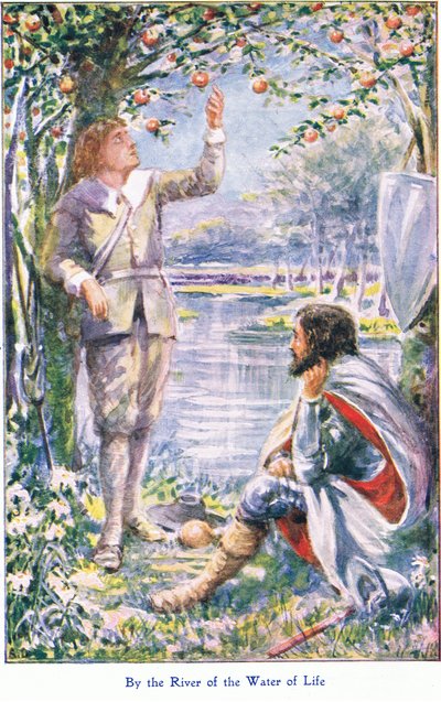 U řeky vody života, z knihy The Pilgrims Progress vydané nakladatelstvím John F Shaw & Co, kolem 1900 (barevné lito) od Robert Ambrose Dudley