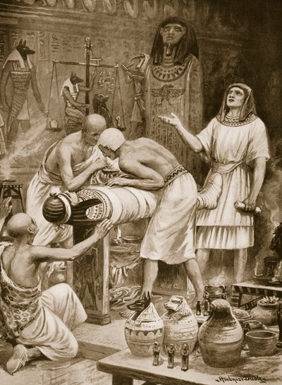 Balzamování mrtvých, ilustrace z „Hutchinsonovy historie národů“, kolem roku 1910 (litho) od Robert Ambrose Dudley