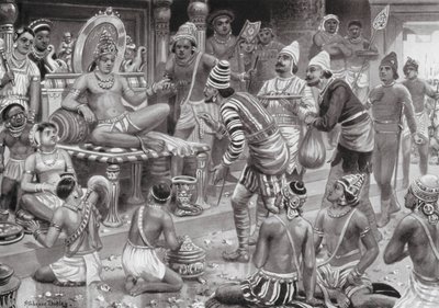 Pulikesin II., Chalukhya, přijímá vyslance z Persie (litografie) od Robert Ambrose Dudley