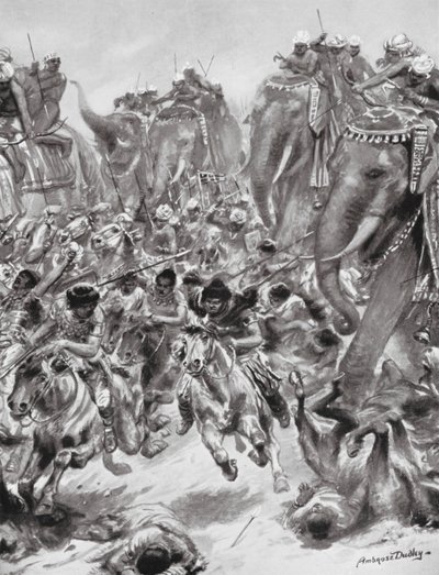Porážka Efthalitů neboli Bílých Hunů, 528 n. l. (litografie) od Robert Ambrose Dudley