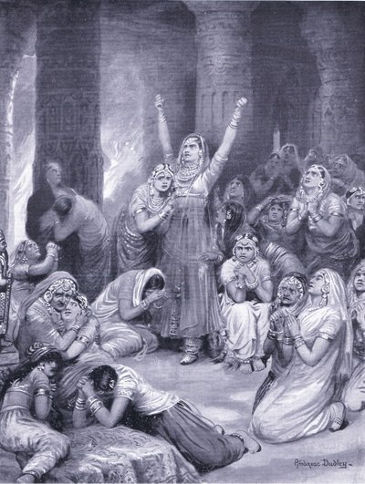 Rádžpútský obřad Jakhur (holocaust) 1567 n. l. ( litografie) od Robert Ambrose Dudley