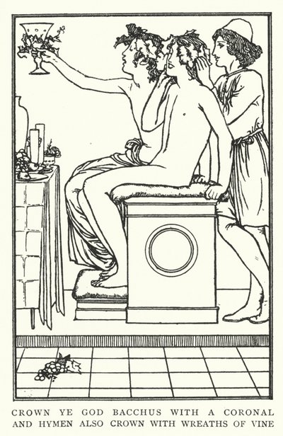 Korunujte boha Bakcha korunkou a Hymen také korunujte věnci vinné révy (litho) od Robert Anning Bell