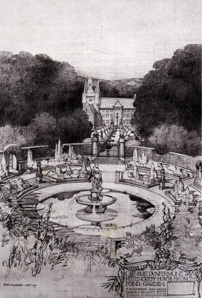 Pittencrieff House z Pond Garden, od „Studie v územním plánování“ Thomase Mawsona od Robert Atkinson