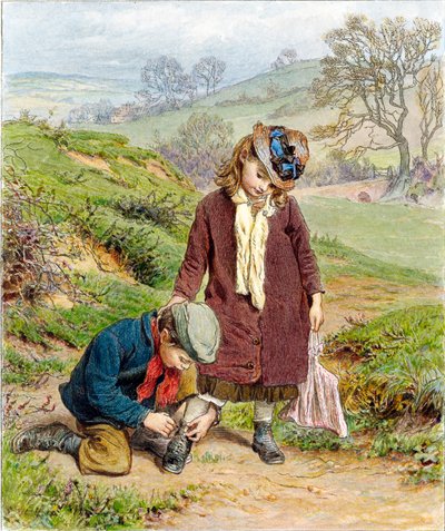 Bratr vázání bot své sestry, hospoda. 1854. od Robert Barnes