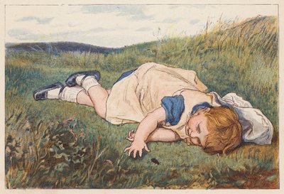 Dívka fascinovaná broukem (barevná litografie) od Robert Barnes
