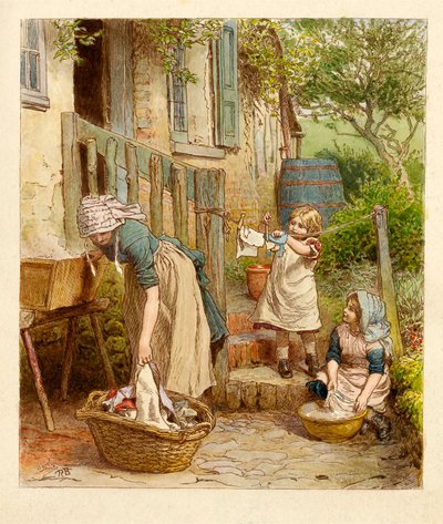 Matka a děti visí u praní, hospoda. 1854. od Robert Barnes