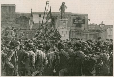Velká stávka dělníků v docích na East Endu: Pan John Burns promlouvá ke stávkujícím mužům u bran východoindických a západoindických doků od Robert Barnes