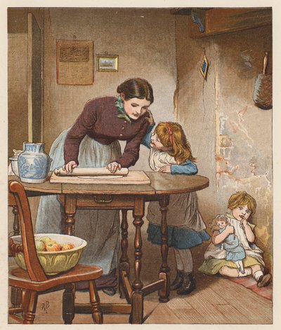 Farmářova žena pekla jablečný koláč (barevná litografie) od Robert Barnes