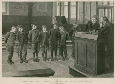 Toeing the line: Scéna z jedné z London Board Schools (rytina) od Robert Barnes
