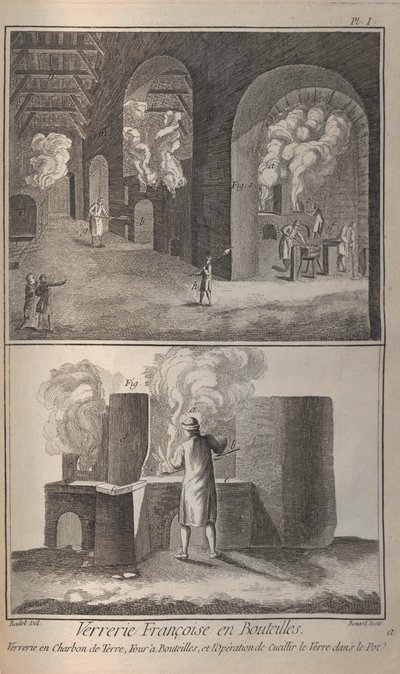 Výroba skla. Z encyklopedie Denise Diderota a Jeana Le Ronda dAlemberta, 1751-1765. od Robert Benard