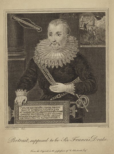 Francis Drake (rytina) od Robert Blemell (after) Schnebbelie