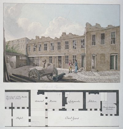 Věznice Ludgate s plánem London Workhouse, Bishopsgate, pod, City of London, 1818 od Robert Blemmell Schnebbelie