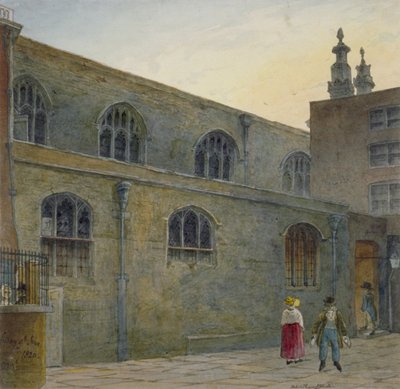 Severní strana Guildhall Chapel ukazuje vchod do Cutthroat Alley, City of London, 1820 od Robert Blemmell Schnebbelie