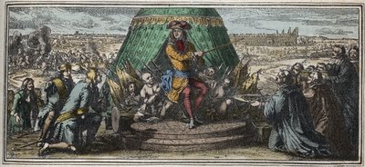 Stavba Invalidovny v roce 1670 - Alegorie založení hotelu des Invalides - Ludvík XIV. ukazuje svým starým zmrzačeným vojákům rozestavěný Hotel des Invalides rytina od Roberta Bonnarta (1652-1729) od Robert Bonnard