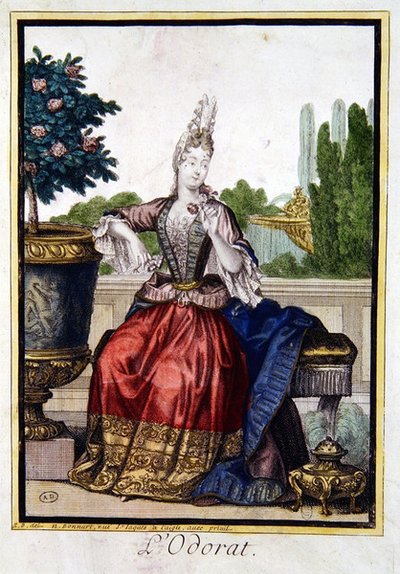 The Five Senses: Čichání (barevné gravírování) od Robert Bonnart