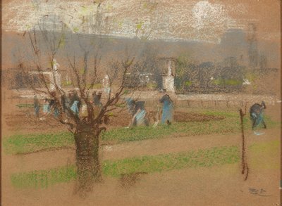 Výsadba cibulovin v Tuileries Gardens, Paříž (pastel) od Robert Brough