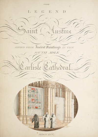 Paní Nová Coll 380, f9r. Starožitnosti katedrálního kostela Saint Mary, Carlisle, kreslil Robert Carlile, 1795 (pero a inkoust a wc na papíře) od Robert Carlile